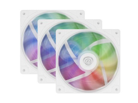 GENESIS OXAL 120 ARGB 3-PACK ventilatorji za računalnik / ohišje, univerzalni, 120mm velikost, do 1450 RPM, ultra tiho delovanje, blazinice proti vibracijam, ARGB LED osvetlitev, 3-PIN konektor, bel