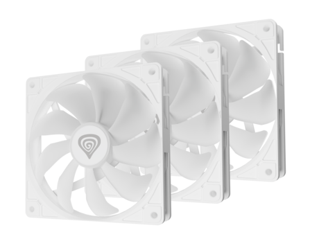 GENESIS OXAL 120 ARGB 3-PACK ventilatorji za računalnik / ohišje, univerzalni, 120mm velikost, do 1450 RPM, ultra tiho delovanje, blazinice proti vibracijam, ARGB LED osvetlitev, 3-PIN konektor, bel