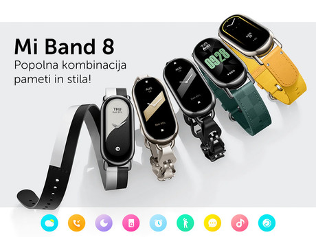 EOL - Xiaomi MI BAND 8 pametna zapestnica / ura, Bluetooth, 1.62" barvni AMOLED zaslon, Android + iOS, 5ATM vodoodpornost, baterija, aplikacija, zlata (Champagne Gold)