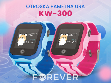 EOL - FOREVER otroška ura KW-300, WiFi, GPS, SIM, SOS, obvestila, IP67, pedometer, roza (pink)