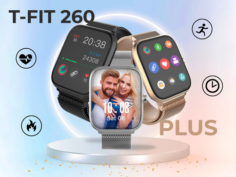 EOL - TREVI pametna ura T-FIT 260 PLUS, 1.7" zaslon, Bluetooth, Android + iOS, baterija, IP68, merjenje kisika / pritiska / temperature / aktivnosti, analiza spanca, športni načini, črna