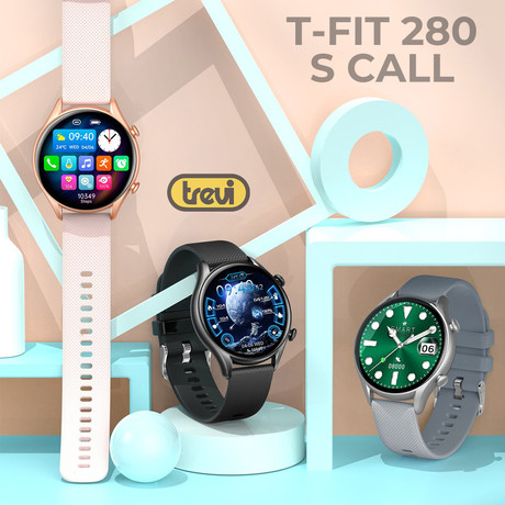TREVI pametna ura T-FIT 280 S CALL, 1.32" zaslon, Bluetooth, Android + iOS, baterija, IP67, klicanje, merjenje kisika / pritiska / aktivnosti, analiza spanca, športni načini, roza zlata (Rose Gold)