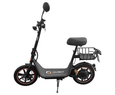 QUBO BEST 14" električni skiro, 14" gume, 500W motor, 35km doseg, 48V 10.5Ah 504Wh baterija, vzmetenje, LCD zaslon, LED osvetlitev, ogledala, košara, nosilec, disk zavore, aplikacija, črno oranžen