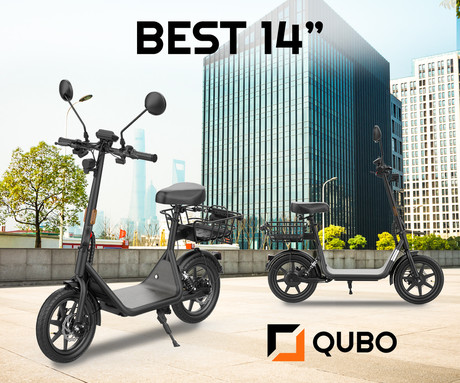 QUBO BEST 14" električni skiro, 14" gume, 500W motor, 35km doseg, 48V 10.5Ah 504Wh baterija, vzmetenje, LCD zaslon, LED osvetlitev, ogledala, košara, nosilec, disk zavore, aplikacija, črno oranžen