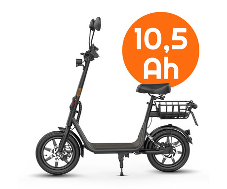 QUBO BEST 14" električni skiro, 14" gume, 500W motor, 35km doseg, 48V 10.5Ah 504Wh baterija, vzmetenje, LCD zaslon, LED osvetlitev, ogledala, košara, nosilec, disk zavore, aplikacija, črno oranžen