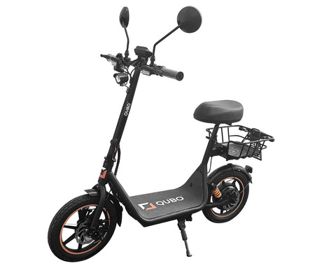 QUBO BEST 14" električni skiro, 14" gume, 500W motor, 35km doseg, 48V 10.5Ah 504Wh baterija, vzmetenje, LCD zaslon, LED osvetlitev, ogledala, košara, nosilec, disk zavore, aplikacija, črno oranžen