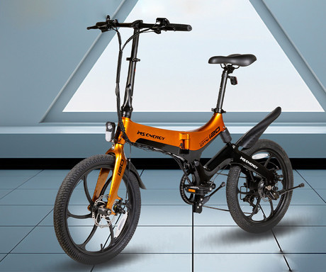 MS ENERGY STREETFLEX i20 električno kolo, zložljivo, 20" pnevmatike, 250W motor, 36V 7.8Ah 280Wh baterija, Shimano, do 50 km, disk zavore, vzmetenje, LCD zaslon, NFC, črno oranžno (Nightfall Sunset)