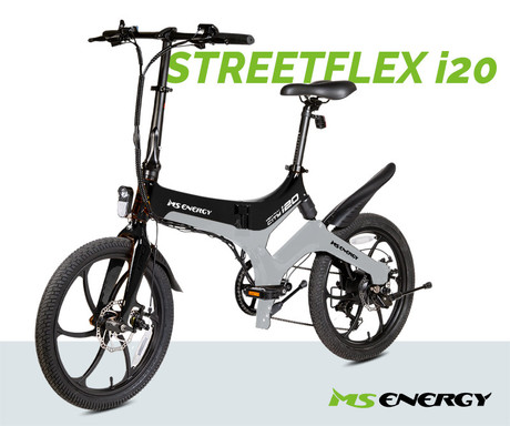 MS ENERGY STREETFLEX i20 električno kolo, zložljivo, 20" pnevmatike, 250W motor, 36V 7.8Ah 280Wh baterija, Shimano, do 50 km, disk zavore, vzmetenje, LCD zaslon, NFC, črno sivo (Midnight Steel)