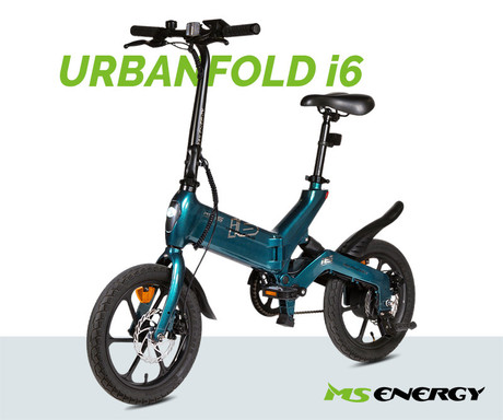 MS ENERGY URBANFOLD i6 električno kolo, zložljivo, 16" pnevmatike, 250W motor, 36V 10Ah 360Wh baterija, do 60 km, disk zavore, zadnje vzmetenje, LCD zaslon, zeleno črna (Mystic Emerald)