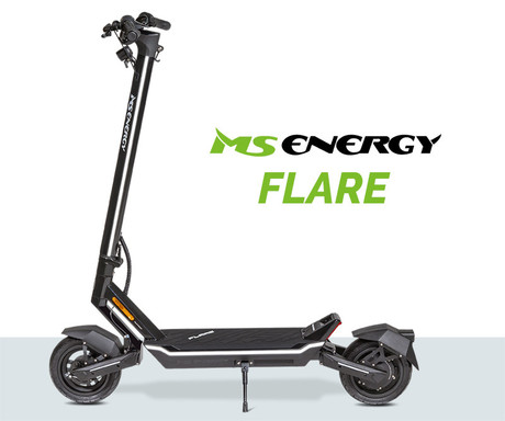 MS ENERGY FLARE električni skiro, 10" gume, 600W motor, 60km doseg, 48V 15Ah baterija, vzmetenje, sistem EBS, Smart BMS, LCD zaslon, LED osvetlitev, aplikacija, črn (Obsidian Black)