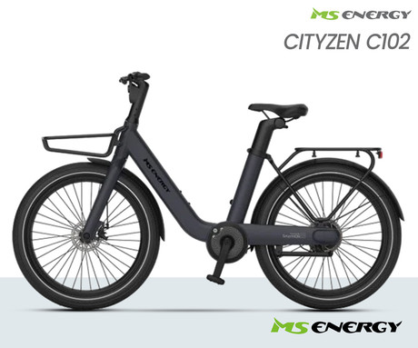 MS ENERGY CITYZEN c102 električno kolo, cestno / mestno, 24 x 3", 250W motor, 36V 9.6Ah 345Wh baterija, do 70km, mehanske disk zavore, vzmetne vilice, LED zaslon, sivo