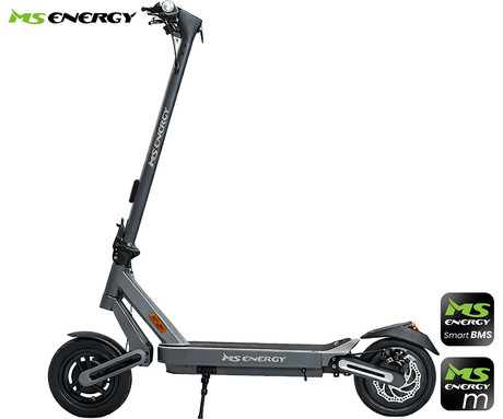MS ENERGY MENTOR 500 električni skiro, 10" gume, 500W motor, 35km doseg, 374Wh 36V 10.4Ah baterija, dvojno C-vzmetenje, EBS sistem, Smart BMS, LCD zaslon, LED osvetlitev, aplikacija, temno siv