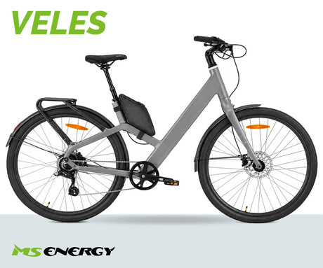 MS ENERGY VELES električno kolo, cestno / mestno, 28" pnevmatike, 250W ANANDA motor, 360Wh 36V 10Ah baterija, do 70km, 8-speed SHIMANO Altus, TEKTRO disk zavore, LCD zaslon, sivo (Nord Gray)