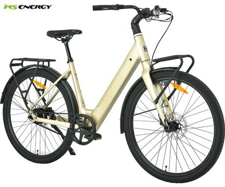 MS ENERGY ZORYA PLUS električno kolo, cestno / mestno, 28" pnevmatike, 250W ANANDA motor, 360Wh 36V 10Ah baterija, do 70km, Carbon Gates jermen, TEKTRO disk zavore, LCD zaslon, zlato (Silver Gold)