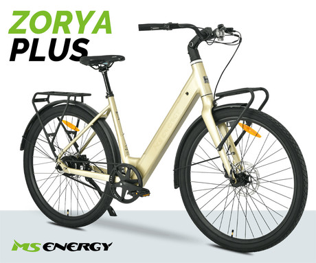 MS ENERGY ZORYA PLUS električno kolo, cestno / mestno, 28" pnevmatike, 250W ANANDA motor, 360Wh 36V 10Ah baterija, do 70km, Carbon Gates jermen, TEKTRO disk zavore, LCD zaslon, zlato (Silver Gold)