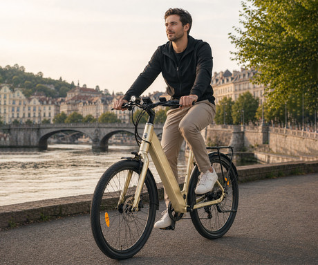 MS ENERGY ZORYA PLUS električno kolo, cestno / mestno, 28" pnevmatike, 250W ANANDA motor, 360Wh 36V 10Ah baterija, do 70km, Carbon Gates jermen, TEKTRO disk zavore, LCD zaslon, zlato (Silver Gold)