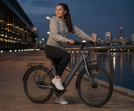 MS ENERGY ZORYA PLUS električno kolo, cestno / mestno, 28" pnevmatike, 250W ANANDA motor, 360Wh 36V 10Ah baterija, do 70km, Carbon Gates jermen, TEKTRO disk zavore, LCD zaslon, črno (Night Black)