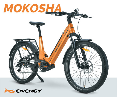 MS ENERGY MOKOSHA električno kolo, SUV / trekking / cestno / mestno, 27.5" pnevmatike, 250W 70Nm ANANDA motor, 576Wh 48V 12Ah baterija, do 120km, SHIMANO Altus, TEKTRO disk zavore, LCD zaslon, oranžno