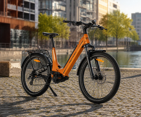 MS ENERGY MOKOSHA električno kolo, SUV / trekking / cestno / mestno, 27.5" pnevmatike, 250W 70Nm ANANDA motor, 576Wh 48V 12Ah baterija, do 120km, SHIMANO Altus, TEKTRO disk zavore, LCD zaslon, oranžno