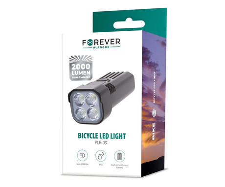 FOREVER BLF-200 kolesarska luč, prednja, polnilna baterija 3600 mAh, do 2000 LM, 6500K, 6 načinov svetenja, IP65, USB Type-C, nosilec