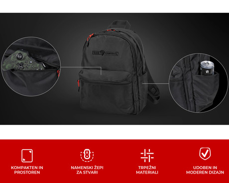 GENESIS PALLAD 200 univerzalni 2v1 nahrbtnik, za prenosnike do 14.1", 19L, potovalni / gaming, nastavljiv, trpežen, 6 žepov, prilagodljiv, odporen, črn