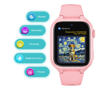 MANTA STELIO JUNIOR PRO AI 4G otroška pametna ura, OpenAI, 4G LTE, SIM, roza (Powder Pink)