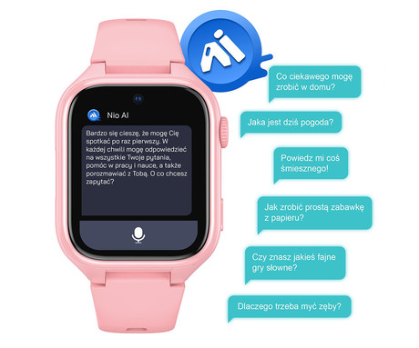 MANTA STELIO JUNIOR PRO AI 4G otroška pametna ura, OpenAI, 4G LTE, SIM, roza (Powder Pink)