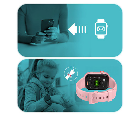 MANTA STELIO JUNIOR PRO AI 4G otroška pametna ura, OpenAI, 4G LTE, SIM, roza (Powder Pink)
