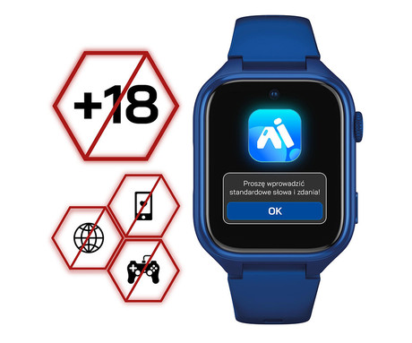 MANTA STELIO JUNIOR PRO AI 4G otroška pametna ura, OpenAI, 4G LTE, 1.78" zaslon, SIM, GPS+WiFi, hitra in varna komunikacija, trpežen zaslon, SOS, 700 mAh, IP67, modra (Navy Blue)