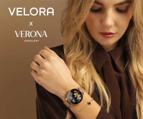 FOREVER Velora SB-306 pametna ura + zapestnica Verona, 1.19" AMOLED, BT 5.2, Android + iOS, baterija, aplikacija, spremljanje zdravja / spanca, športni načini, 2 paščka, IP68, roza zlata (Rose Gold)