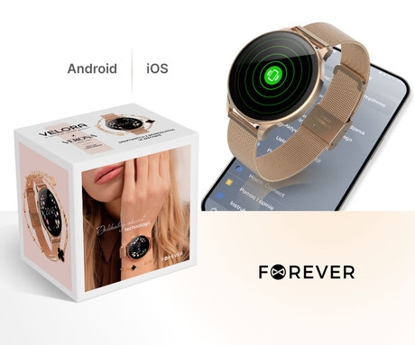 FOREVER Velora SB-306 pametna ura + zapestnica Verona, 1.19" AMOLED, BT 5.2, Android + iOS, baterija, aplikacija, spremljanje zdravja / spanca, športni načini, 2 paščka, IP68, roza zlata (Rose Gold)