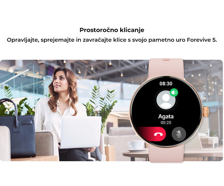 FOREVER ForeVive 5 SB-365 pametna ura, 1.3" AMOLED zaslon, Bluetooth, Android + iOS, klicanje, baterija, aplikacija, IP68, merjenje aktivnosti, analiza spanca, športni načini, črna (Carbon Black)