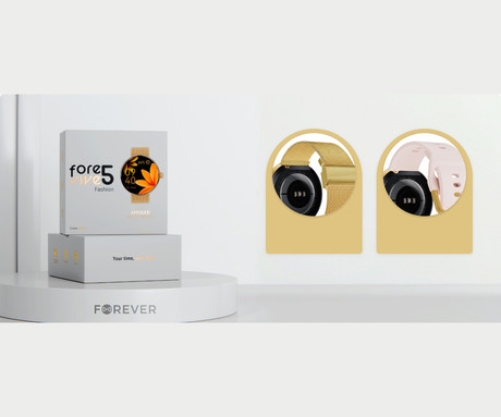 FOREVER ForeVive 5 SB-365 pametna ura, 1.3" AMOLED zaslon, Bluetooth, Android + iOS, klicanje, baterija, aplikacija, IP68, merjenje aktivnosti, analiza spanca, športni načini, zlata (Luxury Gold)