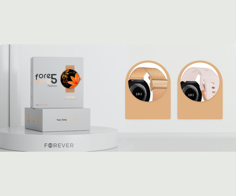 FOREVER ForeVive 5 SB-365 pametna ura, 1.3" AMOLED zaslon, Bluetooth, Android + iOS, klicanje, baterija, aplikacija, IP68, merjenje aktivnosti, analiza spanca, športni načini, roza zlata (Rose Gold)