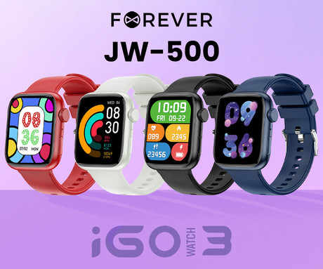 FOREVER iGO 3 JW-500 mladostniška / otroška pametna ura, 1.83" zaslon, BT, Android + iOS, baterija, aplikacija, klicanje, zdravje, analiza spanca, športni načini, IP67, rdeča (Lava Red)