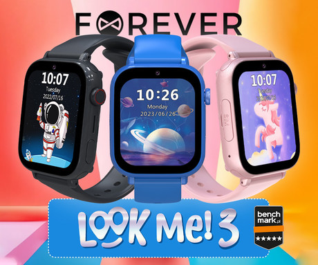 FOREVER Look Me! 3 KW-520 otroška pametna ura, 4G LTE, 1.85" zaslon, GPS+WiFi+LBS lociranje, video klici, SOS gumb, Android + iOS, aplikacija, IP65, pedometer, igre, roza (Blush Pink)