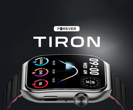 FOREVER Tiron SWM-300 pametna ura, 1,96" AMOLED zaslon, Bluetooth, Android + iOS, klicanje, baterija, aplikacija, IP67, merjenje aktivnosti, analiza spanca, športni načini, črna (Carbon Black)