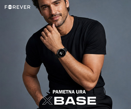 FOREVER xBASE SW-720 pametna ura, 1.43" AMOLED zaslon, 2 paščka, BT 5.3, Android + iOS, baterija, aplikacija, spremljanje zdravja / spanca / aktivnosti, AGC 6H steklo, IP68, črna (Classic Black)
