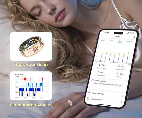 FOREVER BOTANICAL SR-101 pametni prstan, velikost 7, BT 5.4, Android + iOS, baterija, aplikacija, spremljanje zdravja / spanca / aktivnosti, 5ATM, +polnilna postaja, kovinski, roza zlat (Rose Gold)