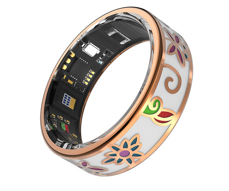FOREVER BOTANICAL SR-101 pametni prstan, velikost 8, BT 5.4, Android + iOS, baterija, aplikacija, spremljanje zdravja / spanca / aktivnosti, 5ATM, +polnilna postaja, kovinski, roza zlat (Rose Gold)