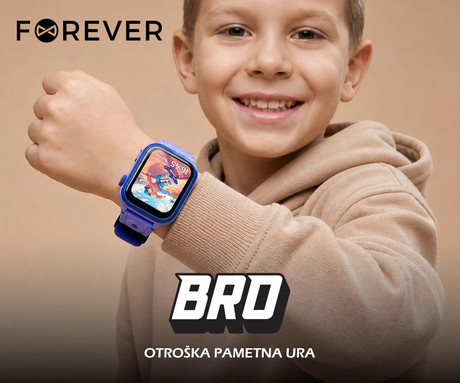 FOREVER BRO KW-540 AI otroška pametna ura, 4G LTE, Android OS, 1.72" IPS zaslon, AI funkcije, GPS+WIFI+LBS lociranje, SMS / video / klici, SOS gumb, aplikacija, IP65, 2 paščka, modra (Ocean Blue)