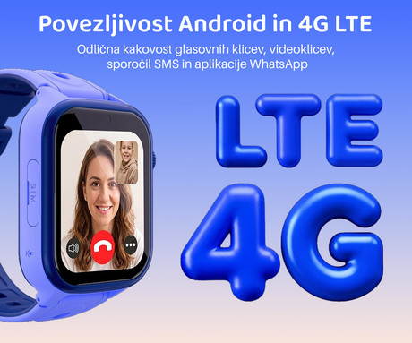 FOREVER BRO KW-540 AI otroška pametna ura, 4G LTE, Android OS, 1.72" IPS zaslon, AI funkcije, GPS+WIFI+LBS lociranje, SMS / video / klici, SOS gumb, aplikacija, IP65, 2 paščka, modra (Ocean Blue)