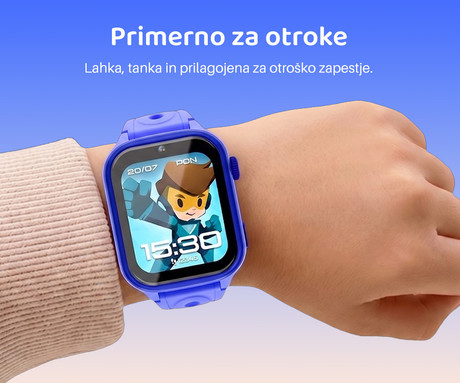 FOREVER BRO KW-540 AI otroška pametna ura, 4G LTE, Android OS, 1.72" IPS zaslon, AI funkcije, GPS+WIFI+LBS lociranje, SMS / video / klici, SOS gumb, aplikacija, IP65, 2 paščka, modra (Ocean Blue)