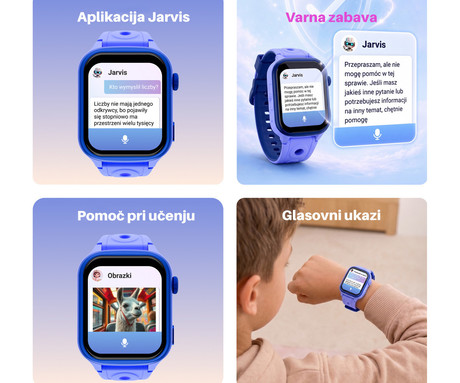 FOREVER BRO KW-540 AI otroška pametna ura, 4G LTE, Android OS, 1.72" IPS zaslon, AI funkcije, GPS+WIFI+LBS lociranje, SMS / video / klici, SOS gumb, aplikacija, IP65, 2 paščka, modra (Ocean Blue)