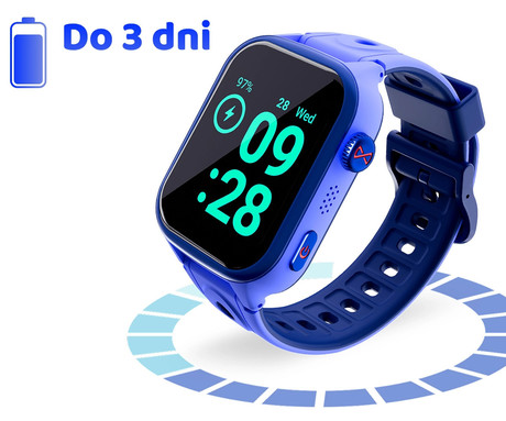 FOREVER BRO KW-540 AI otroška pametna ura, 4G LTE, Android OS, 1.72" IPS zaslon, AI funkcije, GPS+WIFI+LBS lociranje, SMS / video / klici, SOS gumb, aplikacija, IP65, 2 paščka, modra (Ocean Blue)