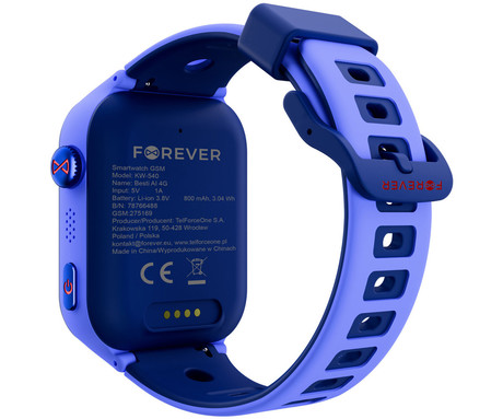 FOREVER BRO KW-540 AI otroška pametna ura, 4G LTE, Android OS, 1.72" IPS zaslon, AI funkcije, GPS+WIFI+LBS lociranje, SMS / video / klici, SOS gumb, aplikacija, IP65, 2 paščka, modra (Ocean Blue)