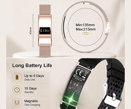 FOREVER ELEGANCE SB-B8 pametna zapestnica / ura, OLED zaslon, 2 paščka, BT 5.3, Android + iOS, baterija, aplikacija, spremljanje zdravja / spanca / aktivnosti / športa, IPX8, črna (Carbon Black)