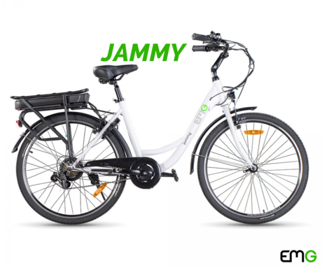 TREVI EMG JAMMY električno kolo, cestno/mestno, 26" pnevmatike, 250W motor, 36V 10Ah 360Wh baterija, Shimano, do 60km, V-zavore, LED prikazovalnik, bela (Pure White)