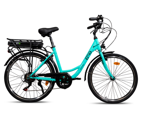 TREVI EMG JAMMY električno kolo, cestno/mestno, 26" pnevmatike, 250W motor, 36V 10Ah 360Wh baterija, Shimano, do 60km, V-zavore, LED prikazovalnik, zelena (Aqua Green)