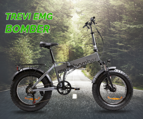 TREVI EMG BOMBER zložljivo električno kolo, 20" pnevmatike, 250W motor, 36V 10Ah 360Wh baterija, Shimano, do 40km, disk zavore, vzmetenje, LCD zaslon, siv (Bomber Gray)